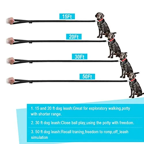 15ft 20ft 30ft 50ft Long Lead-Training Leash/Long Line Dog Leash Great for Dog/Puppy Training,Play,Camping,Extra Long Dog Leash(15 Feet,Black)