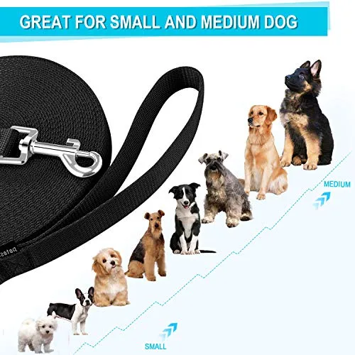 15ft 20ft 30ft 50ft Long Lead-Training Leash/Long Line Dog Leash Great for Dog/Puppy Training,Play,Camping,Extra Long Dog Leash(15 Feet,Black)