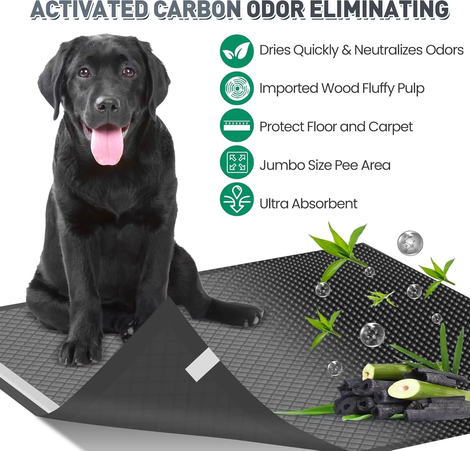 36"x36" Activated Charcoal Pee Pads for Dogs , 32 Count, Extra Large, Super Absorbent, Leakproof and Odor Resistant, Disposable Puppy Pads, Pet Training Pads, Potty Pads