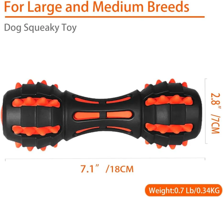 AUSCAT Dog Squeaky Toys, Squeaky Toys for Dogs, Teething Chew Toys for Medium Large Breed, Durable Rubber Dog Toy, Dumbbell Shape, Black