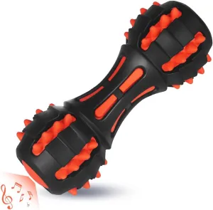 AUSCAT Dog Squeaky Toys, Squeaky Toys for Dogs, Teething Chew Toys for Medium Large Breed, Durable Rubber Dog Toy, Dumbbell Shape, Black