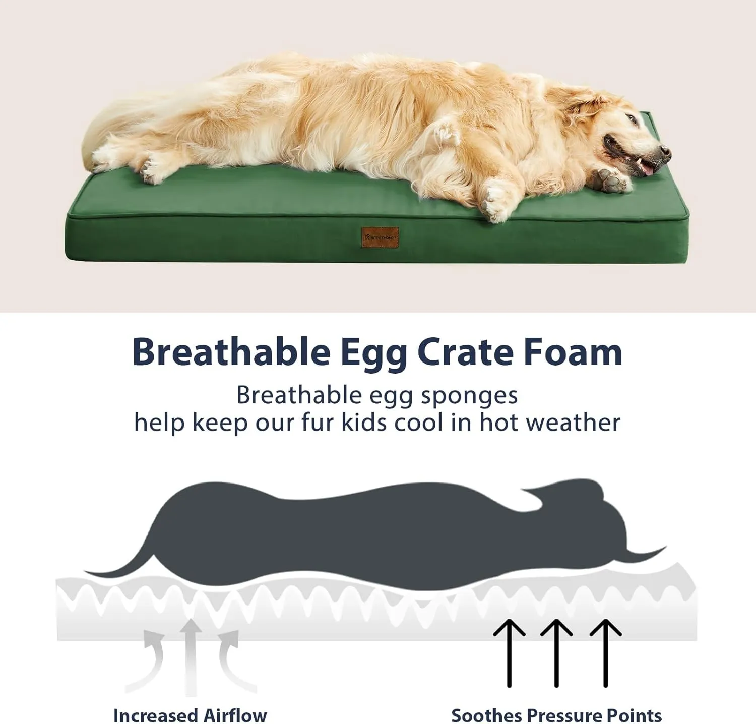BFPETHOME Outdoor Dog Bed for Large Dogs, Waterproof, Orthopedic with Removable Washable Cover, Egg Crate Foam Mat (42 x 30in, Green)