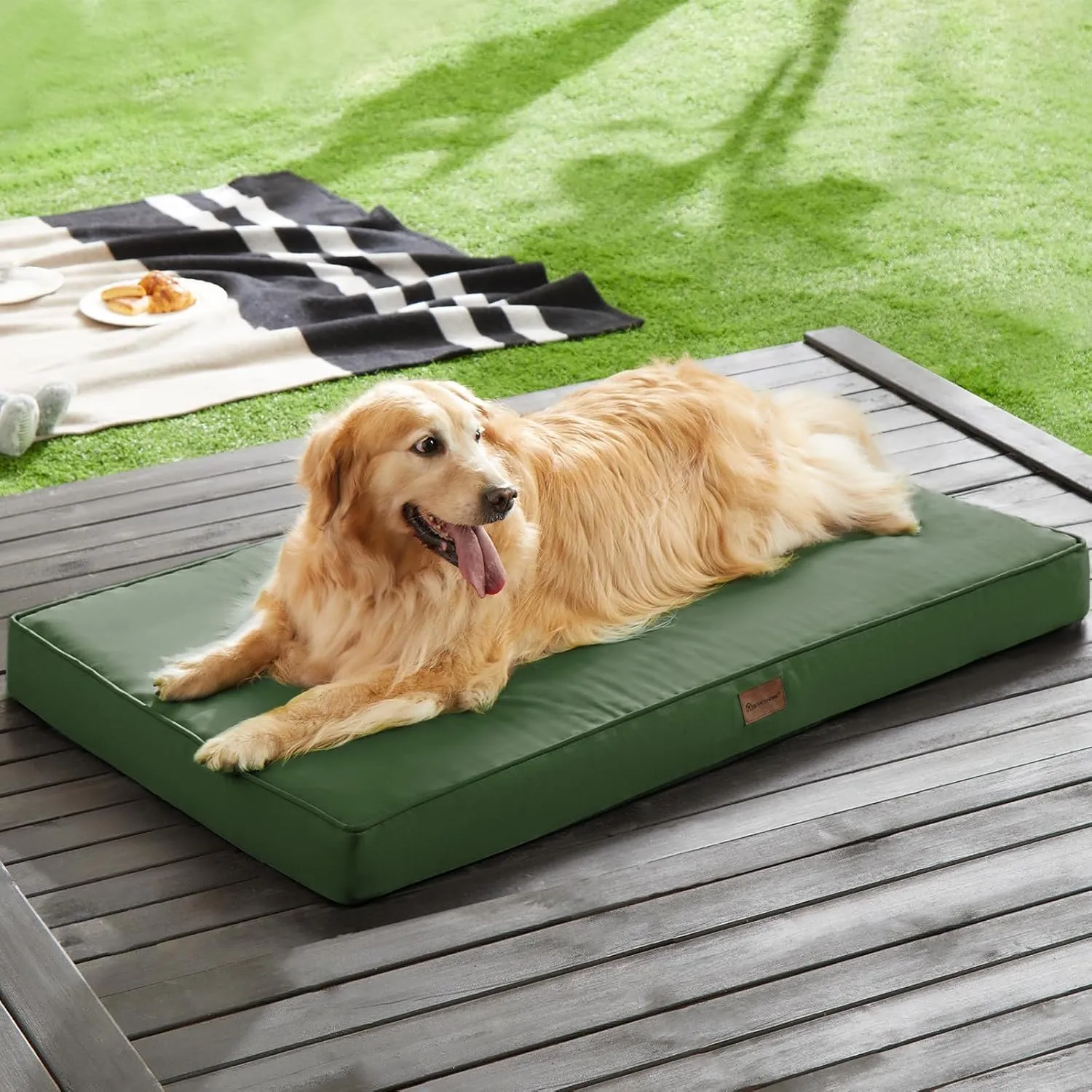 BFPETHOME Outdoor Dog Bed for Large Dogs, Waterproof, Orthopedic with Removable Washable Cover, Egg Crate Foam Mat (42 x 30in, Green)