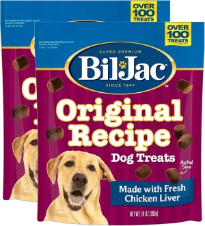 Bil-Jac Dog Treats - Original Recipe Chicken Liver Soft Puppy Training Treat Rewards, Resealable Double Zipper Pouch (Sizes Vary) (2, 10oz)