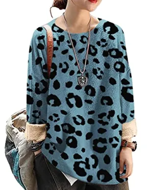 Blue Women Long Sleeve Jumpers Overd Graphic Knitted Sweater Crew Neck Loose Pullover Sweater Tops - Yesno