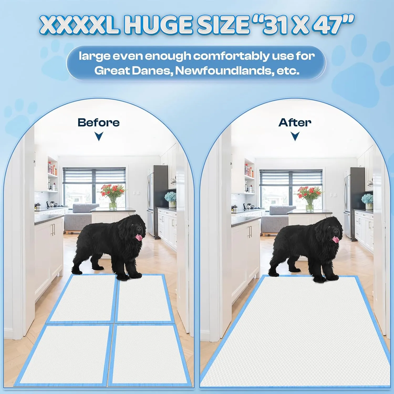 Boscute 4XL Thicken 6 Layers Ultra Absorbent Dog Pee Pads, 31X47Leak-Proof Odor-Control Quick Dry Puppy Training Pads Quick Dry Pee Pads for Dogs Cats Pets