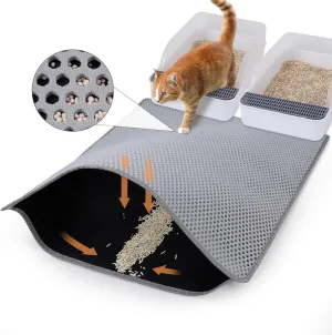 Cat Litter Mat Double Layer Litter Mat Non-slip Litter Box Mat Waterproof and Urine-proof Litter Trapping Mat Grey Kitty Mat Easy To Clean, 46x27in