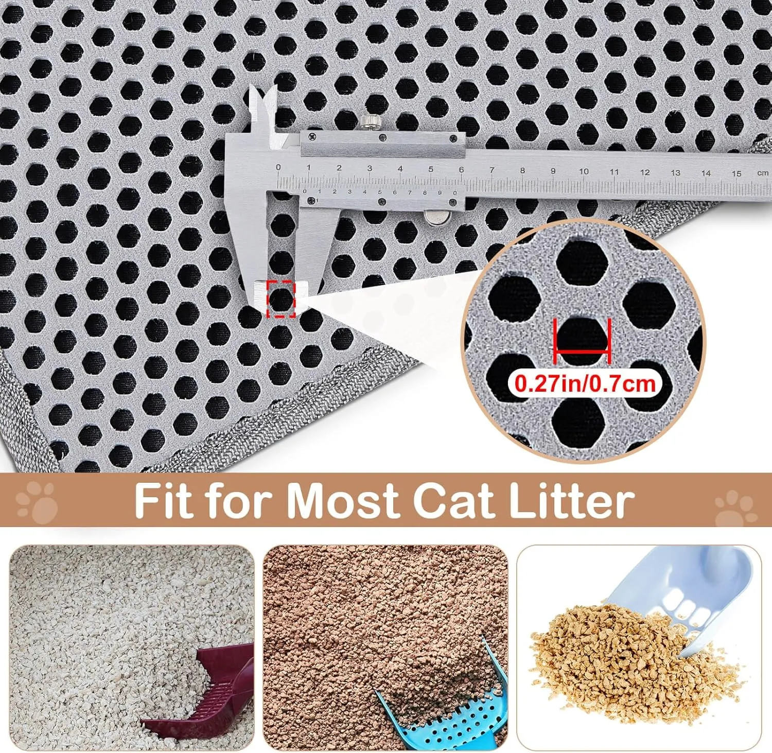 Cat Litter Mat Double Layer Litter Mat Non-slip Litter Box Mat Waterproof and Urine-proof Litter Trapping Mat Grey Kitty Mat Easy To Clean, 46x27in