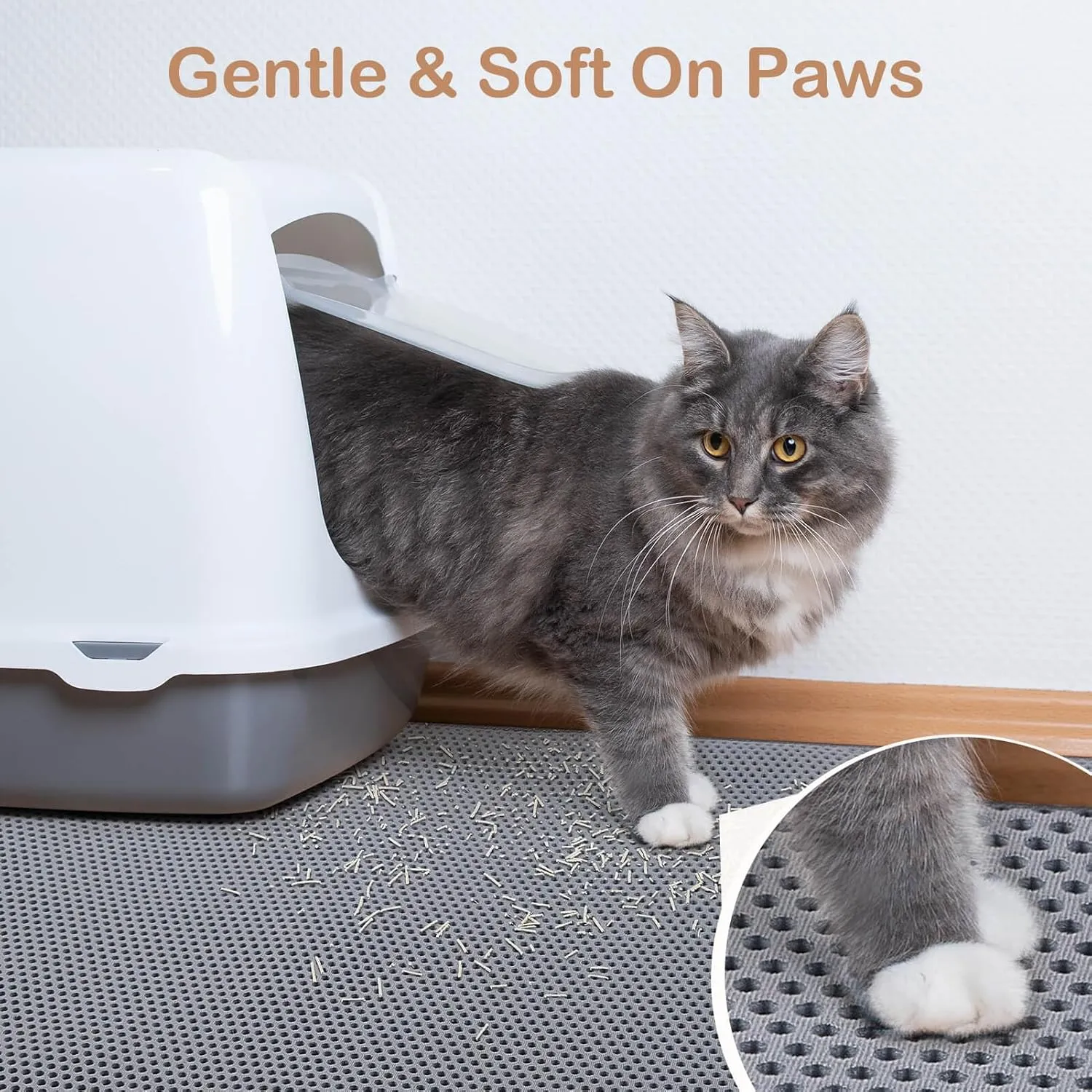 Cat Litter Mat Double Layer Litter Mat Non-slip Litter Box Mat Waterproof and Urine-proof Litter Trapping Mat Grey Kitty Mat Easy To Clean, 46x27in