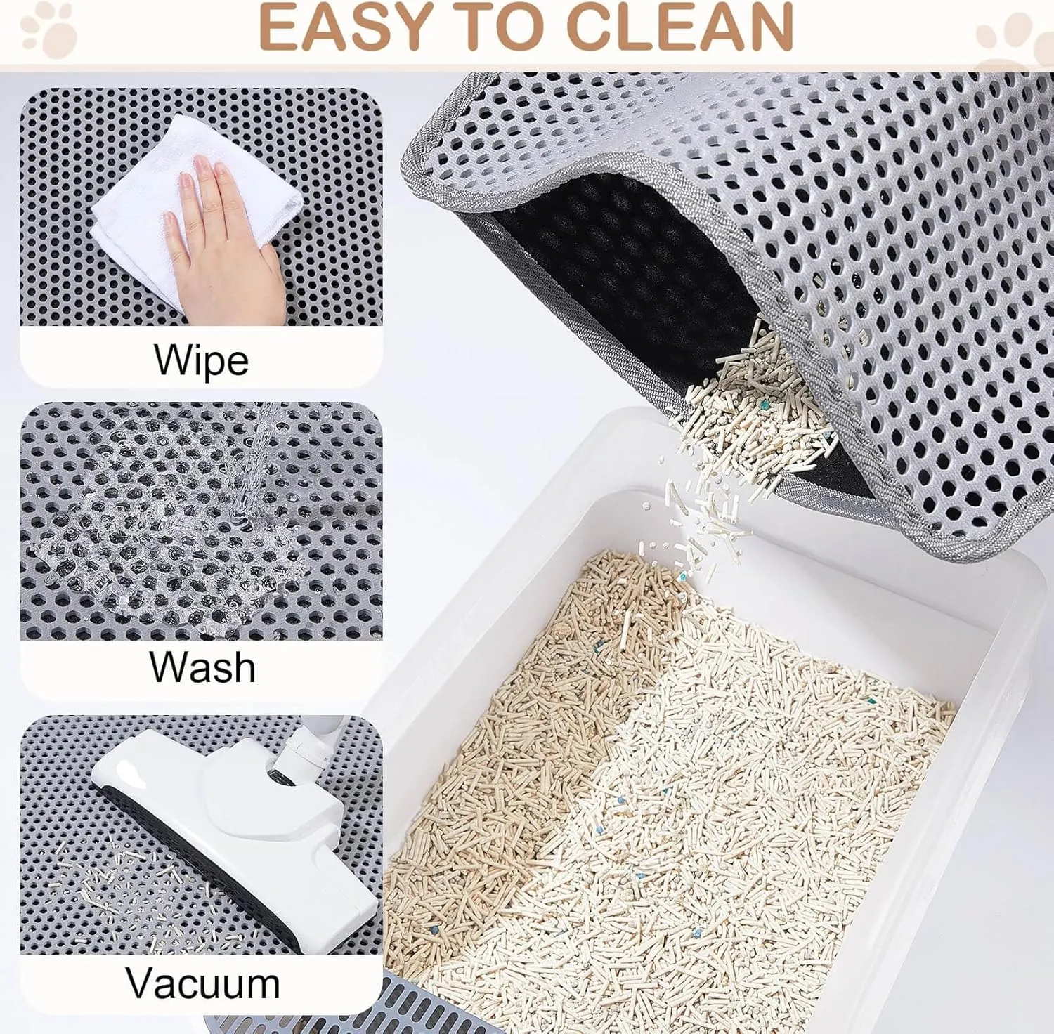 Cat Litter Mat Double Layer Litter Mat Non-slip Litter Box Mat Waterproof and Urine-proof Litter Trapping Mat Grey Kitty Mat Easy To Clean, 46x27in