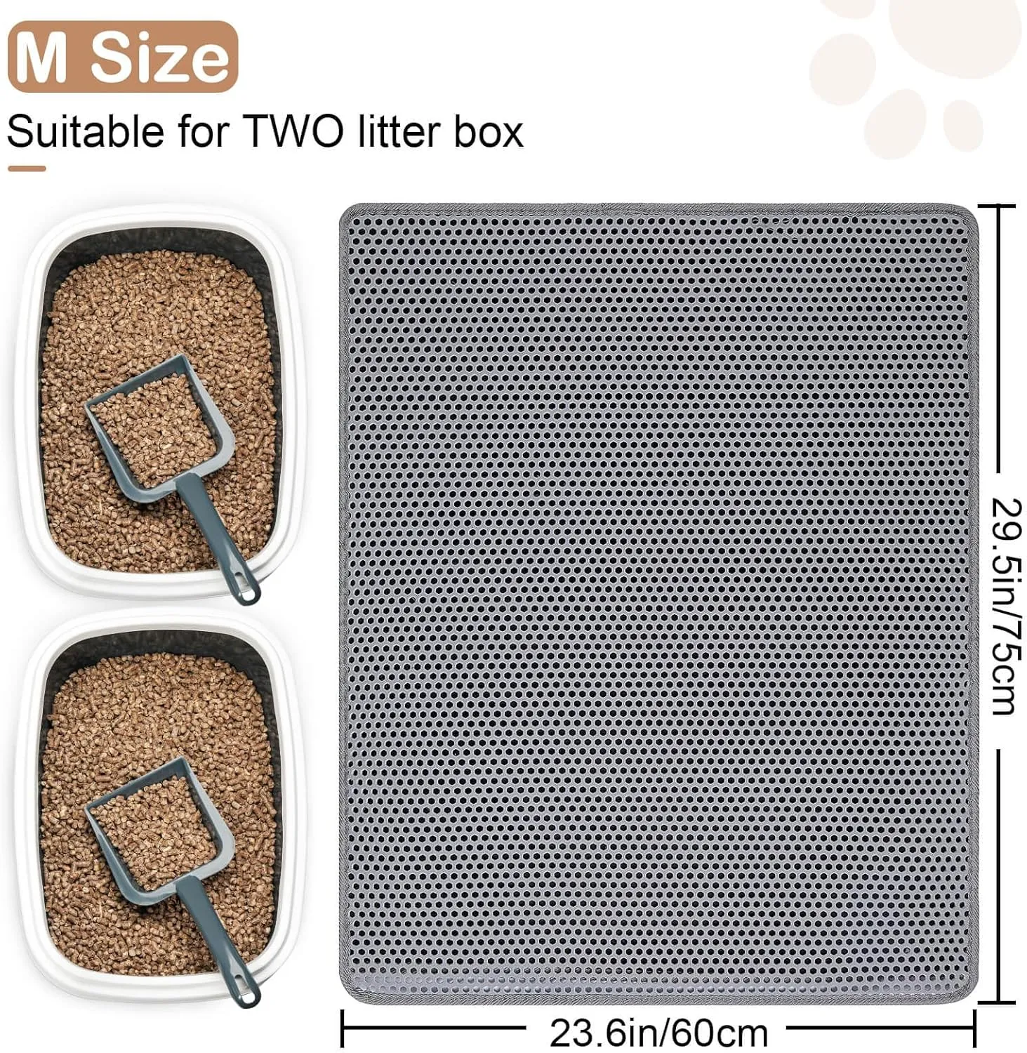 Cat Litter Mat Double Layer Litter Mat Non-slip Litter Box Mat Waterproof and Urine-proof Litter Trapping Mat Grey Kitty Mat Easy To Clean, 46x27in