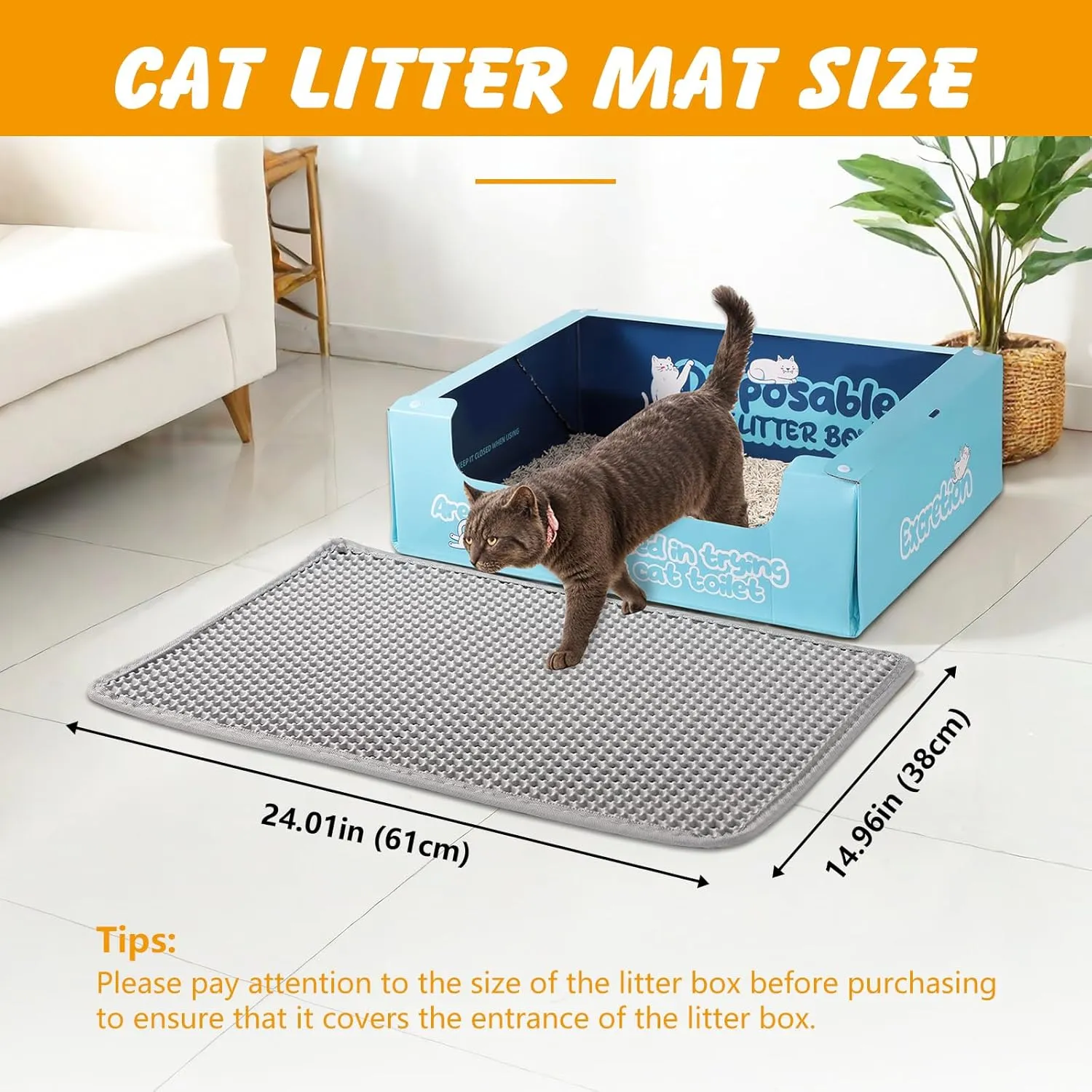 Cat Litter Mat Double Layer Non-Slip Odor-Free Litter Box Mat,Waterproof and Urine Proof Litter Mat,Scatter Control, Less Waste,Easier to Clean(Gray, 24x15 Inch)