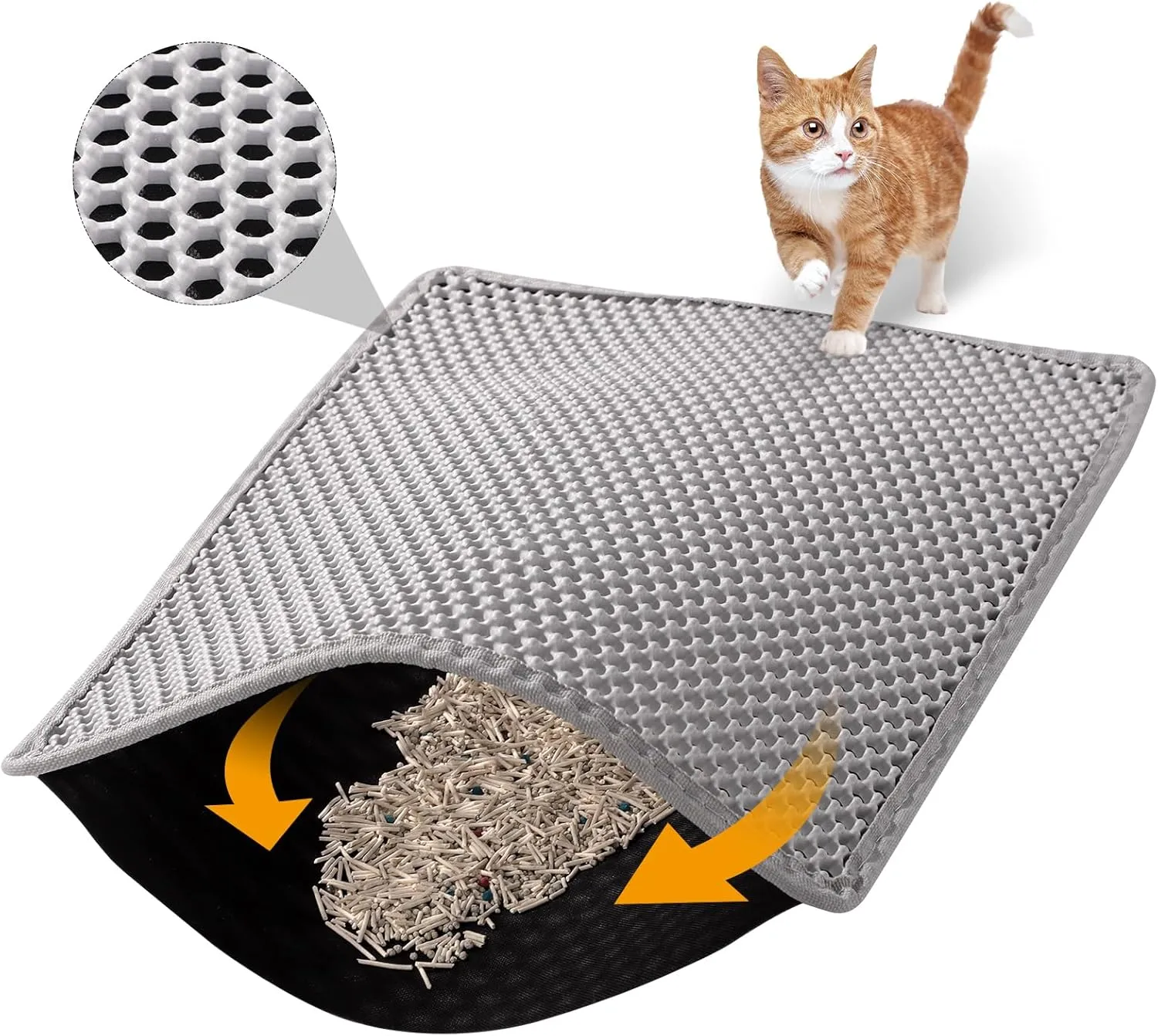 Cat Litter Mat Double Layer Non-Slip Odor-Free Litter Box Mat,Waterproof and Urine Proof Litter Mat,Scatter Control, Less Waste,Easier to Clean(Gray, 24x15 Inch)