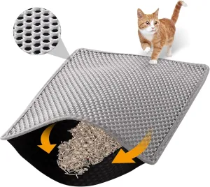 Cat Litter Mat Double Layer Non-Slip Odor-Free Litter Box Mat,Waterproof and Urine Proof Litter Mat,Scatter Control, Less Waste,Easier to Clean(Gray, 24x15 Inch)
