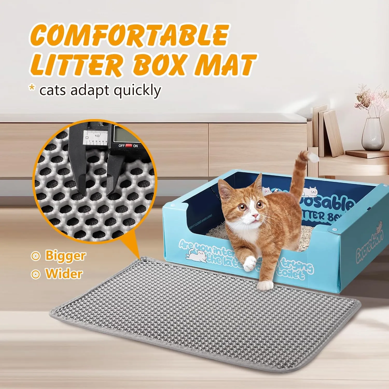 Cat Litter Mat Double Layer Non-Slip Odor-Free Litter Box Mat,Waterproof and Urine Proof Litter Mat,Scatter Control, Less Waste,Easier to Clean(Gray, 24x15 Inch)