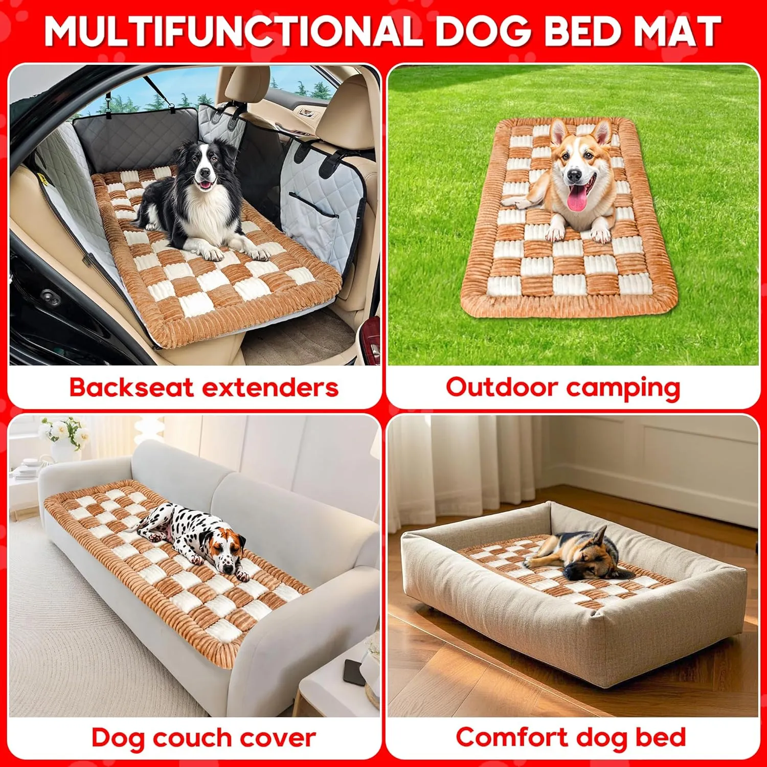 Dog Car Bed Mat, Non-Slip Backseat Extender Pet Blanket, Plaid Dog Bed for SUVs, Sedans & Trucks, Chew-Resistant Travel Pad for Dogs, Easy Clean & Scratch-Proof & Comfort (56"x28.7")