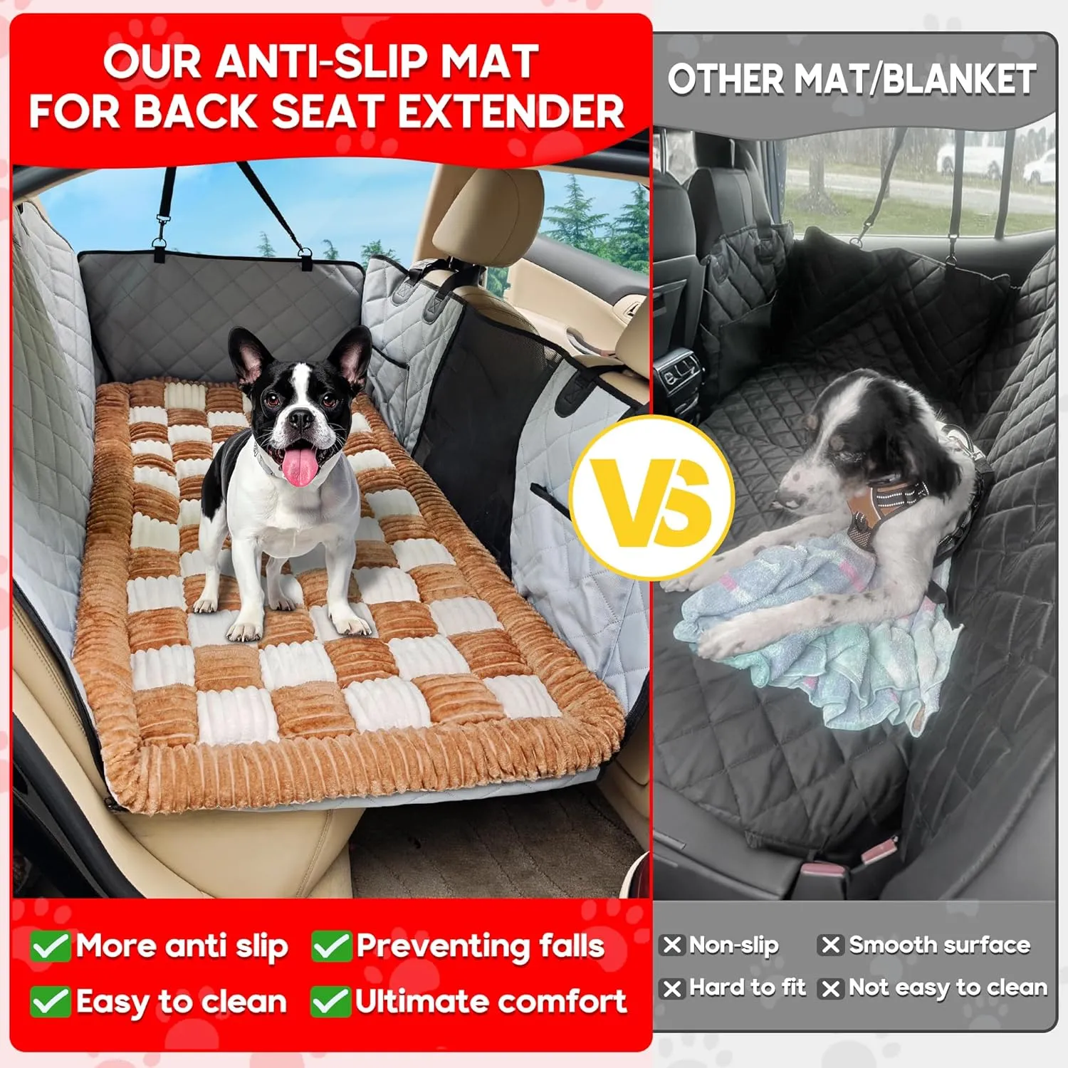 Dog Car Bed Mat, Non-Slip Backseat Extender Pet Blanket, Plaid Dog Bed for SUVs, Sedans & Trucks, Chew-Resistant Travel Pad for Dogs, Easy Clean & Scratch-Proof & Comfort (56"x28.7")