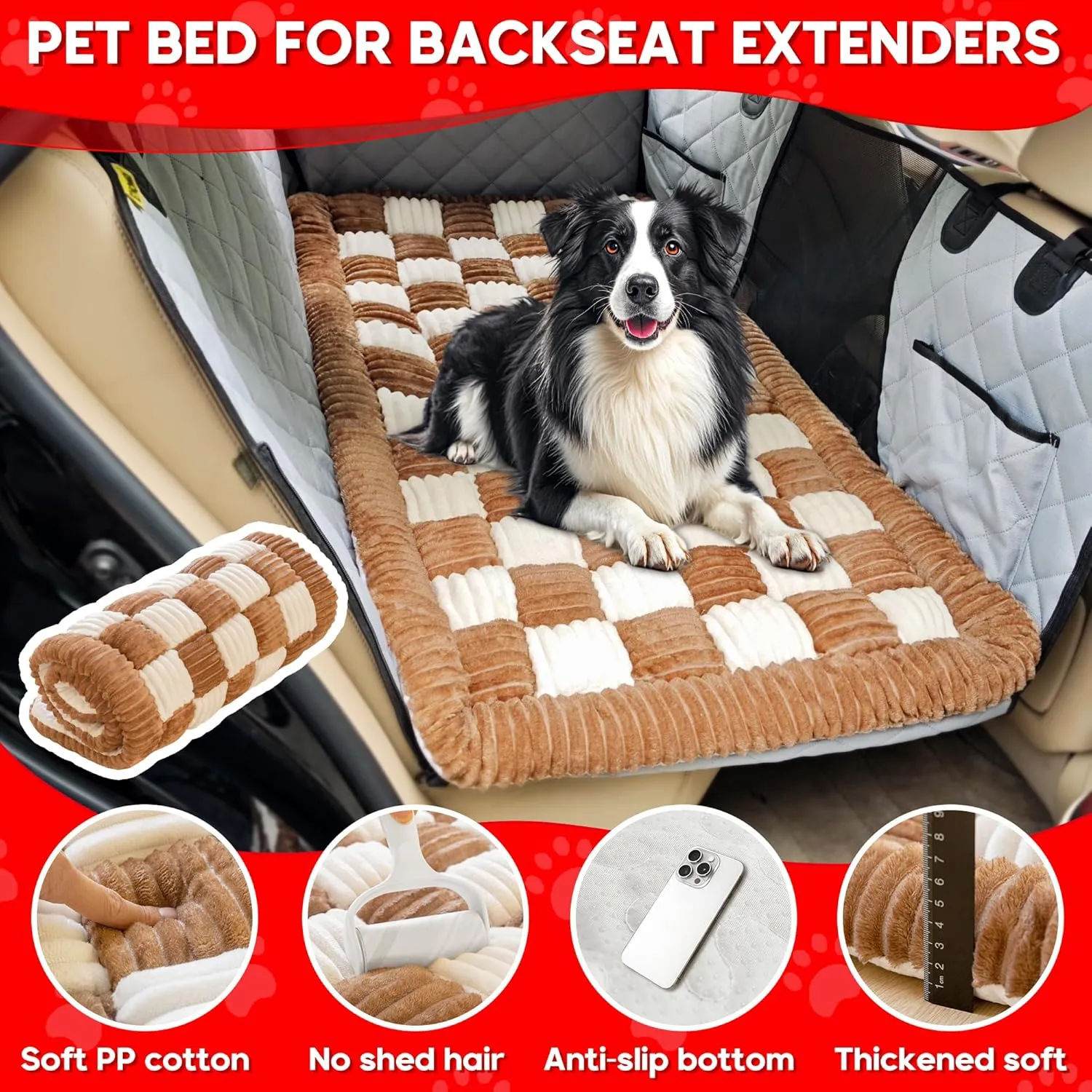 Dog Car Bed Mat, Non-Slip Backseat Extender Pet Blanket, Plaid Dog Bed for SUVs, Sedans & Trucks, Chew-Resistant Travel Pad for Dogs, Easy Clean & Scratch-Proof & Comfort (56"x28.7")