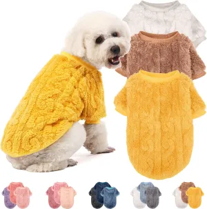 Dog Sweater, 3 Pack Dog Sweaters for Small Dogs or Cats, Girl or Boy, Warm Dog Clothes Shirt Coat for Winter Christmas (Beige, Coffee, Yellow, XX-Small)