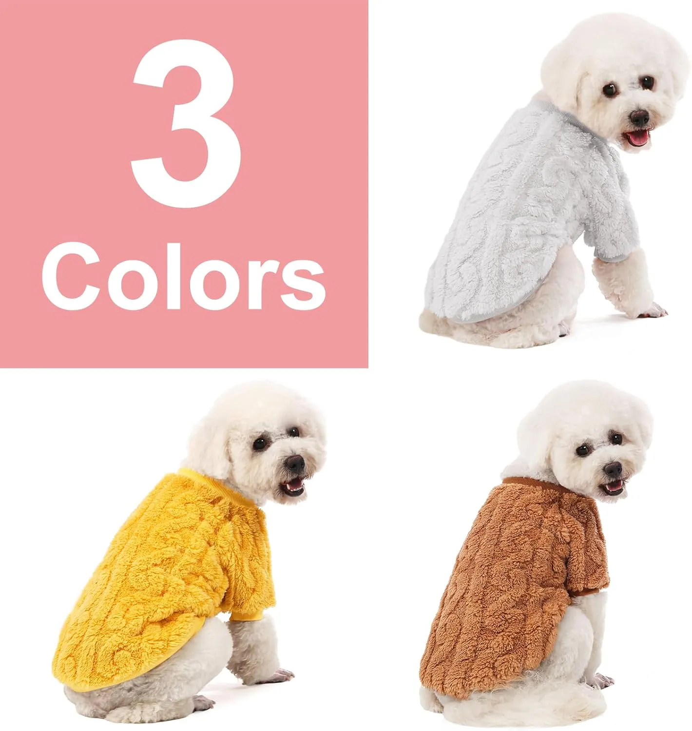 Dog Sweater, 3 Pack Dog Sweaters for Small Dogs or Cats, Girl or Boy, Warm Dog Clothes Shirt Coat for Winter Christmas (Beige, Coffee, Yellow, XX-Small)
