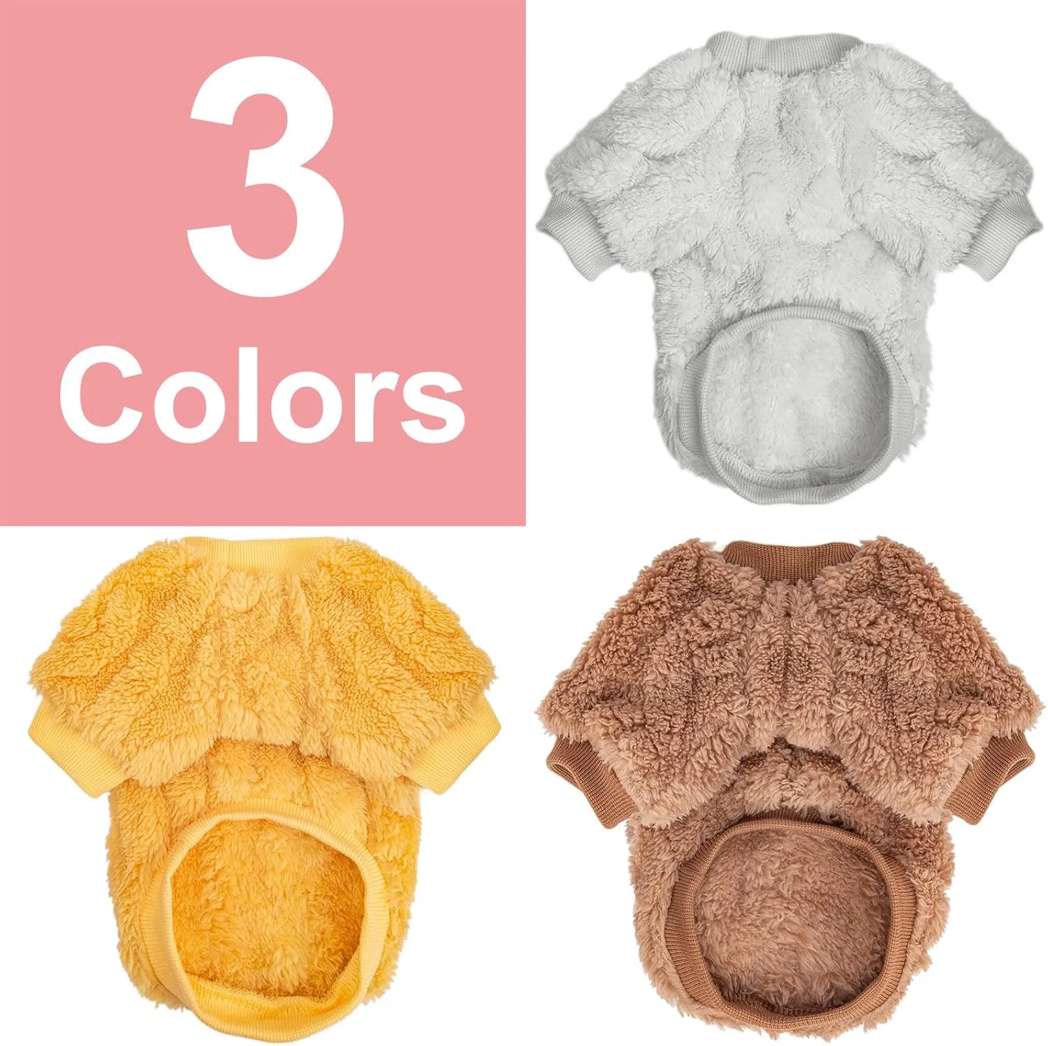 Dog Sweater, 3 Pack Dog Sweaters for Small Dogs or Cats, Girl or Boy, Warm Dog Clothes Shirt Coat for Winter Christmas (Beige, Coffee, Yellow, XX-Small)