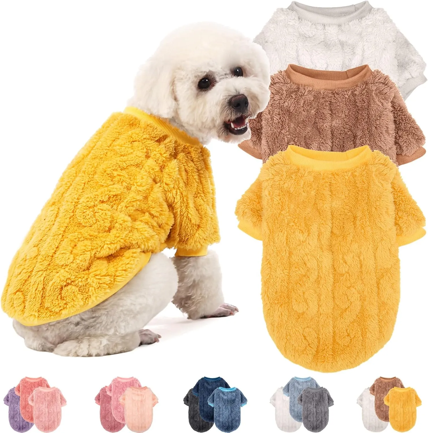 Dog Sweater, 3 Pack Dog Sweaters for Small Dogs or Cats, Girl or Boy, Warm Dog Clothes Shirt Coat for Winter Christmas (Beige, Coffee, Yellow, XX-Small)
