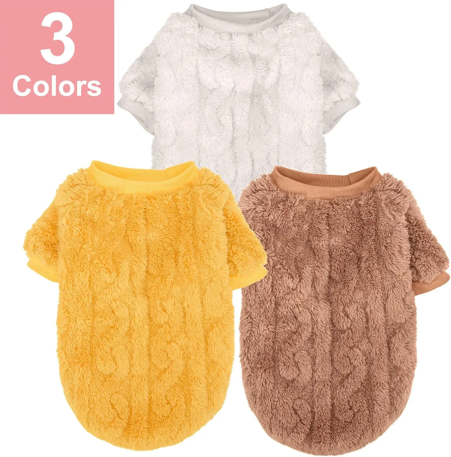 Dog Sweater, 3 Pack Dog Sweaters for Small Dogs or Cats, Girl or Boy, Warm Dog Clothes Shirt Coat for Winter Christmas (Beige, Coffee, Yellow, XX-Small)