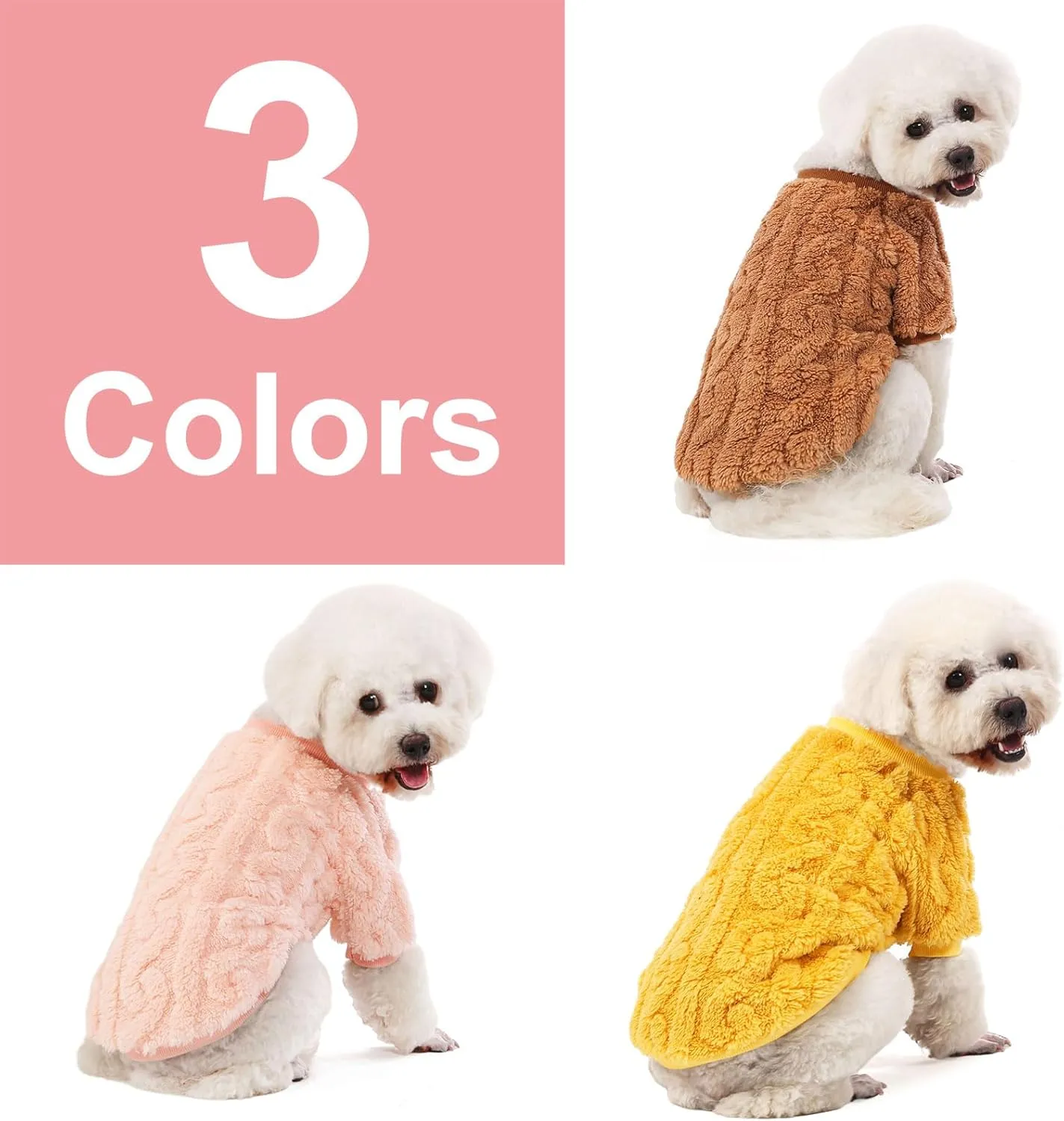 Dog Sweater, 3 Pack Dog Sweaters for Small Dogs or Cats, Girl or Boy, Warm Dog Clothes Shirt Coat for Winter Christmas (Coffee, Peach, Yellow, XX-Small)