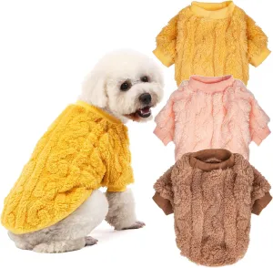 Dog Sweater, 3 Pack Dog Sweaters for Small Dogs or Cats, Girl or Boy, Warm Dog Clothes Shirt Coat for Winter Christmas (Coffee, Peach, Yellow, XX-Small)