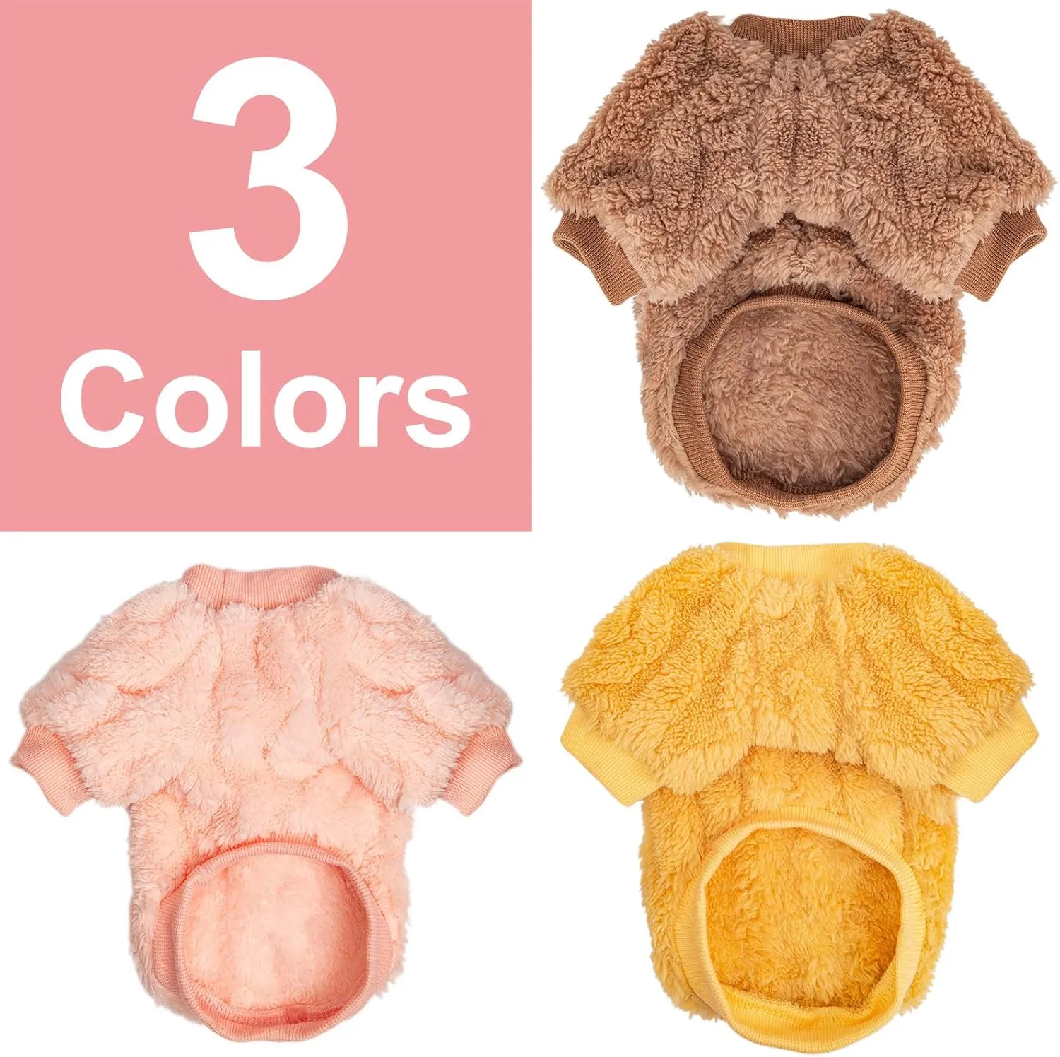 Dog Sweater, 3 Pack Dog Sweaters for Small Dogs or Cats, Girl or Boy, Warm Dog Clothes Shirt Coat for Winter Christmas (Coffee, Peach, Yellow, XX-Small)
