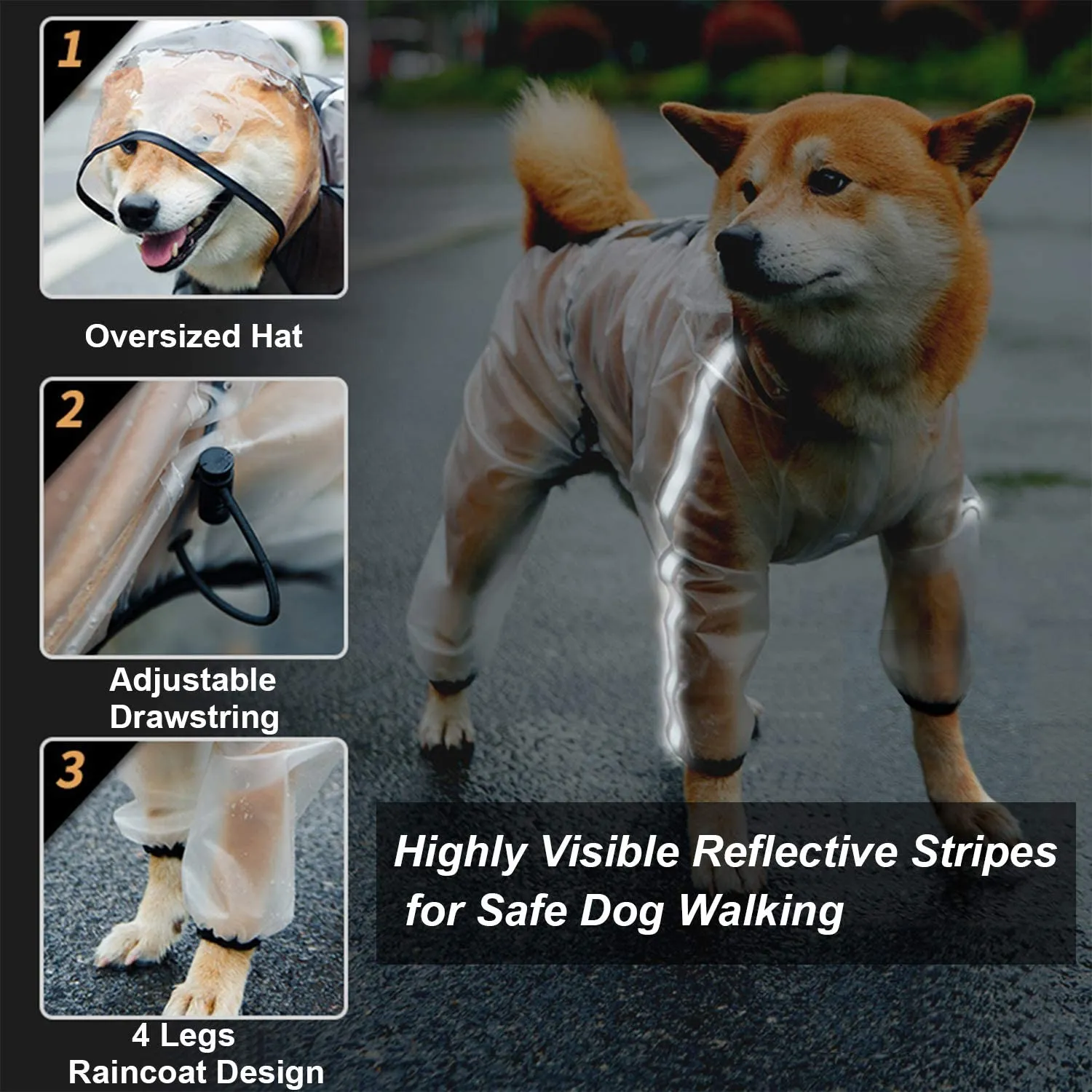 Dog Waterproof Rain Jacket with Reflective Stripe