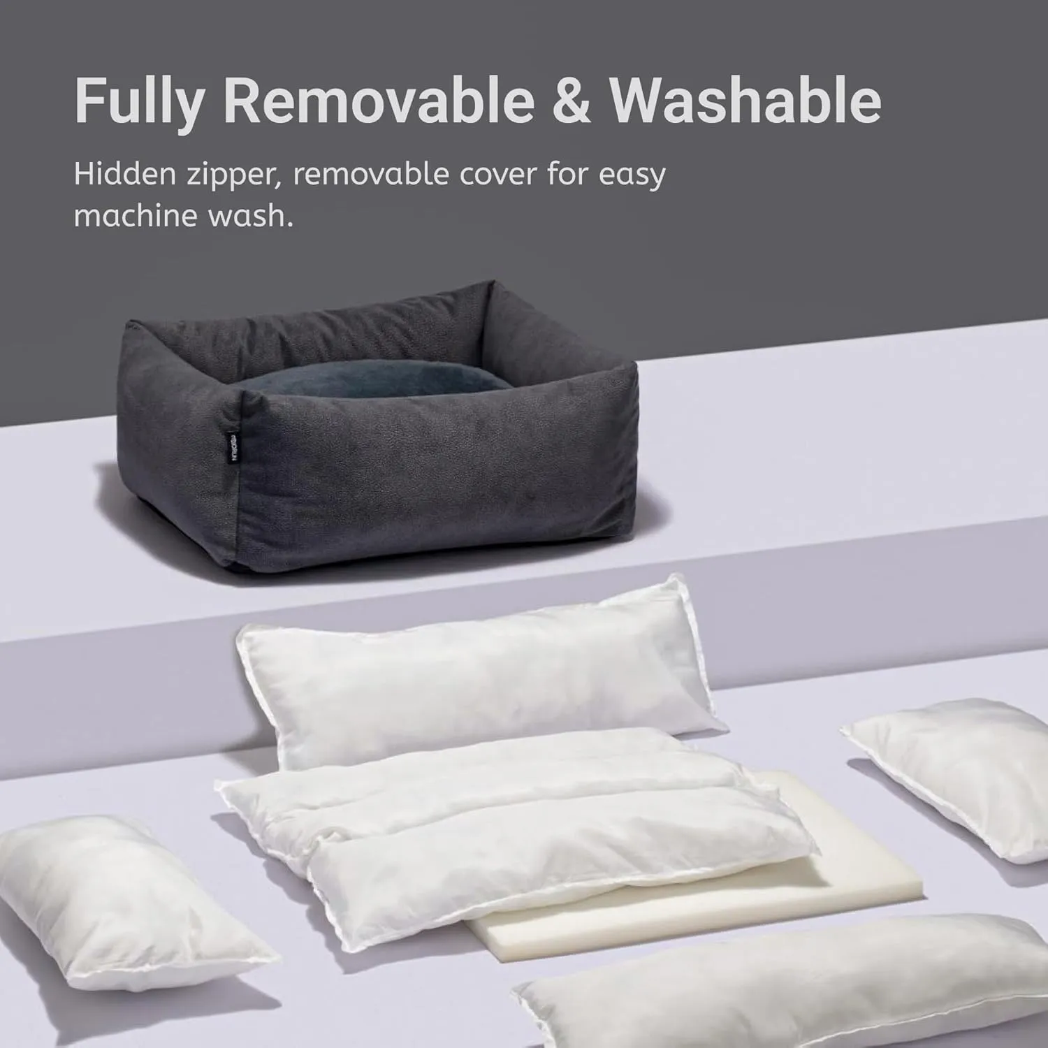 Durable Pet Bed for Small Dogs and Cats, 24" Rectangle Puppy Sofa with Bolster Sides, Washable Soft Fabric with Reversible Cushion, Easy to Clean and Perfect for Crate Use (Gray, S)