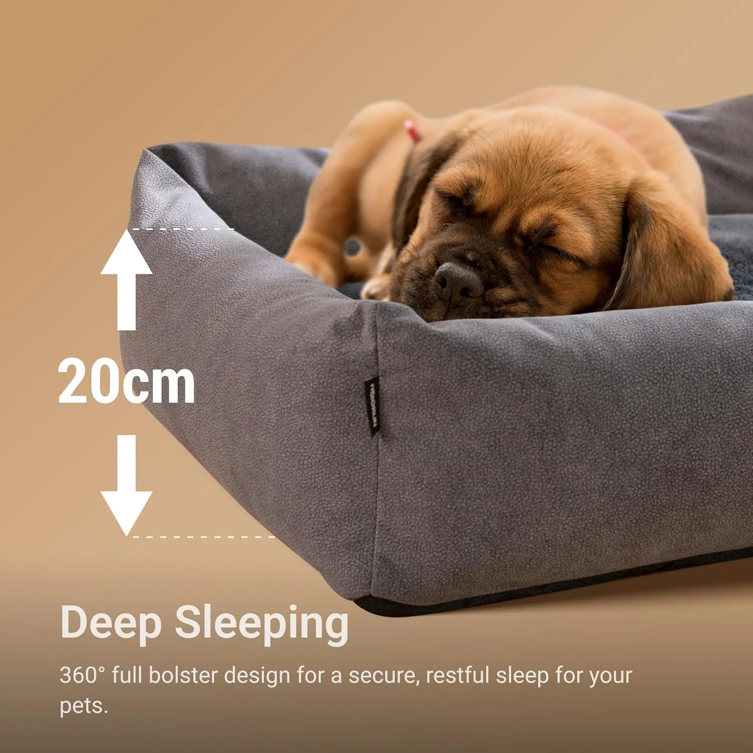 Durable Pet Bed for Small Dogs and Cats, 24" Rectangle Puppy Sofa with Bolster Sides, Washable Soft Fabric with Reversible Cushion, Easy to Clean and Perfect for Crate Use (Gray, S)