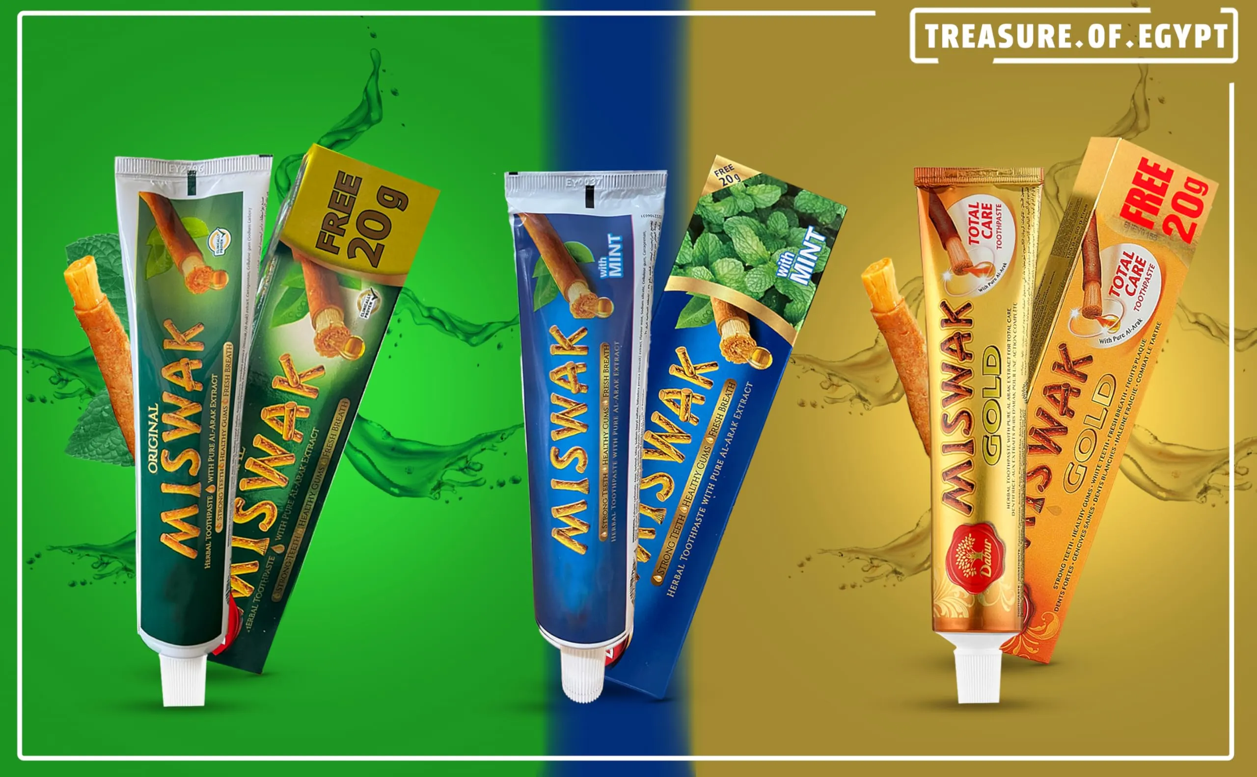 Egypt Natural Miswak Green Sewak Islamic Meswak Toothpaste for Fresh Breathing (2 X 170 gm)