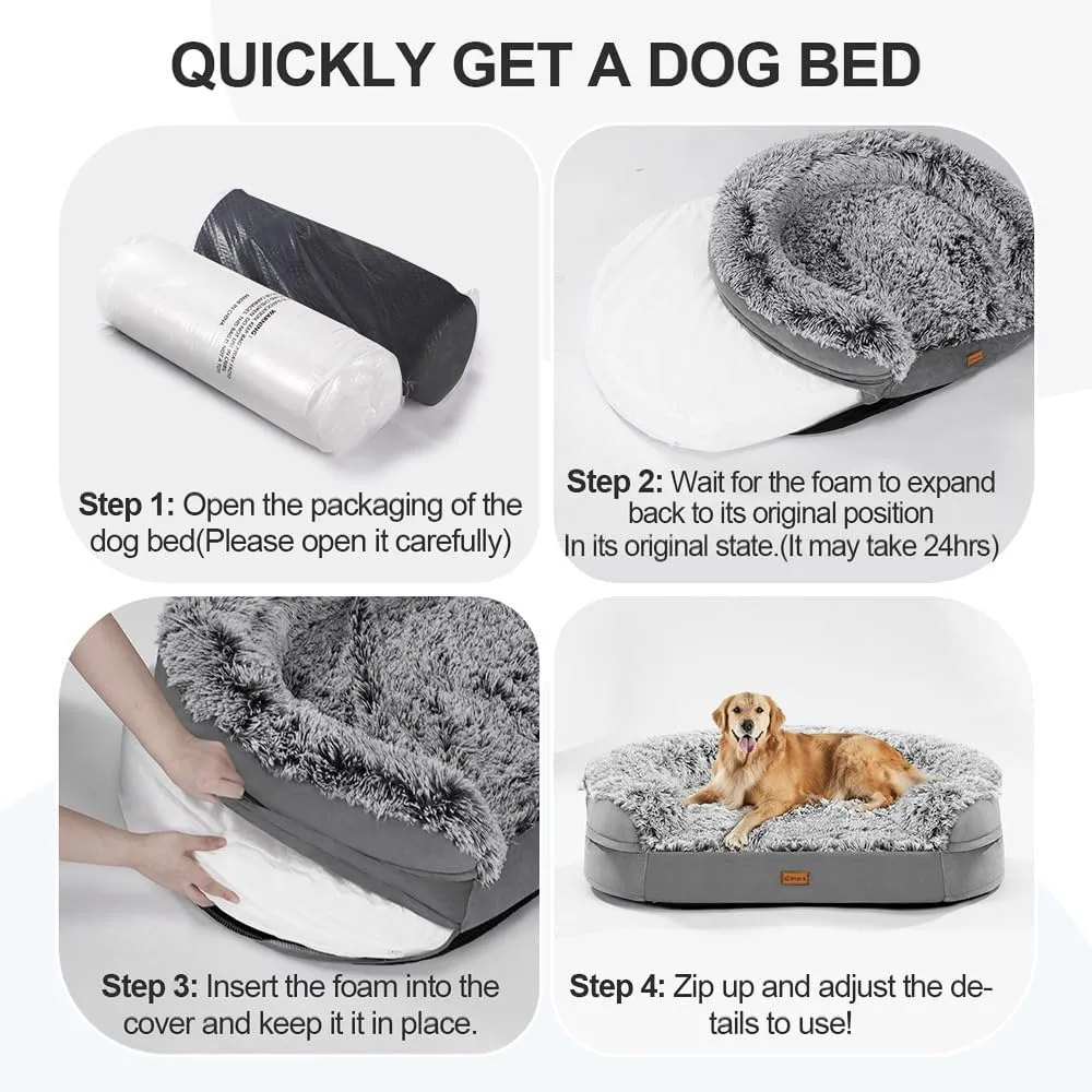 Gimars XL Orthopedic Dog Bed, 3.7in Ultra Soft Thick Egg Foam, 28D Crate Foam Washable Cover, Waterproof Lining Supportive Half-Round for Large Seniors Dogs 44x32.6x7.7in
