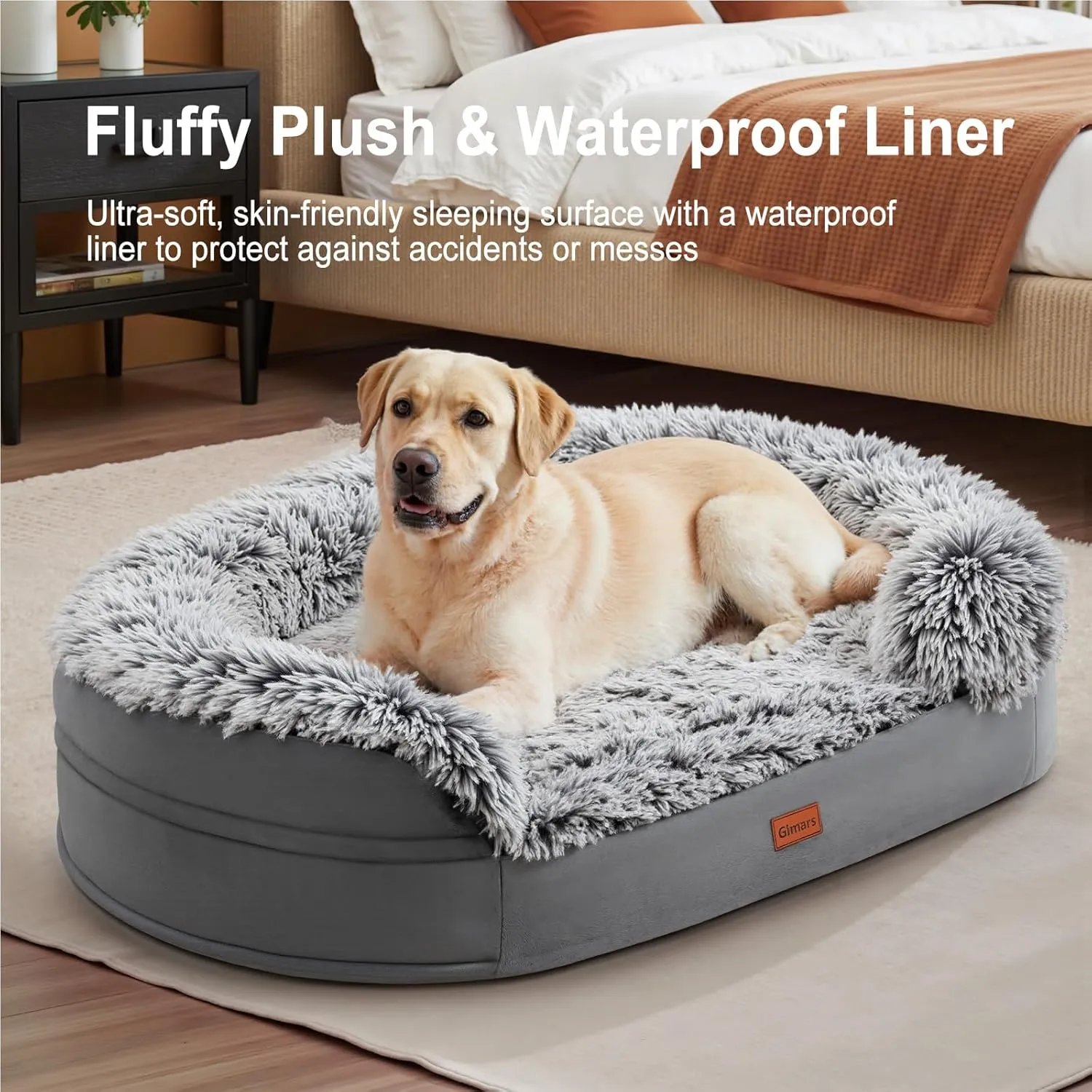 Gimars XL Orthopedic Dog Bed, 3.7in Ultra Soft Thick Egg Foam, 28D Crate Foam Washable Cover, Waterproof Lining Supportive Half-Round for Large Seniors Dogs 44x32.6x7.7in