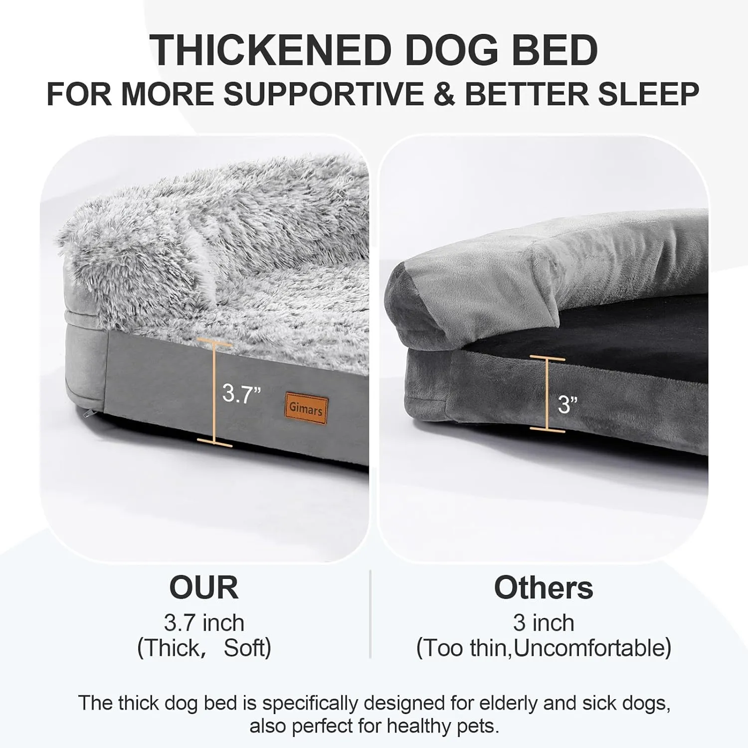 Gimars XL Orthopedic Dog Bed, 3.7in Ultra Soft Thick Egg Foam, 28D Crate Foam Washable Cover, Waterproof Lining Supportive Half-Round for Large Seniors Dogs 44x32.6x7.7in
