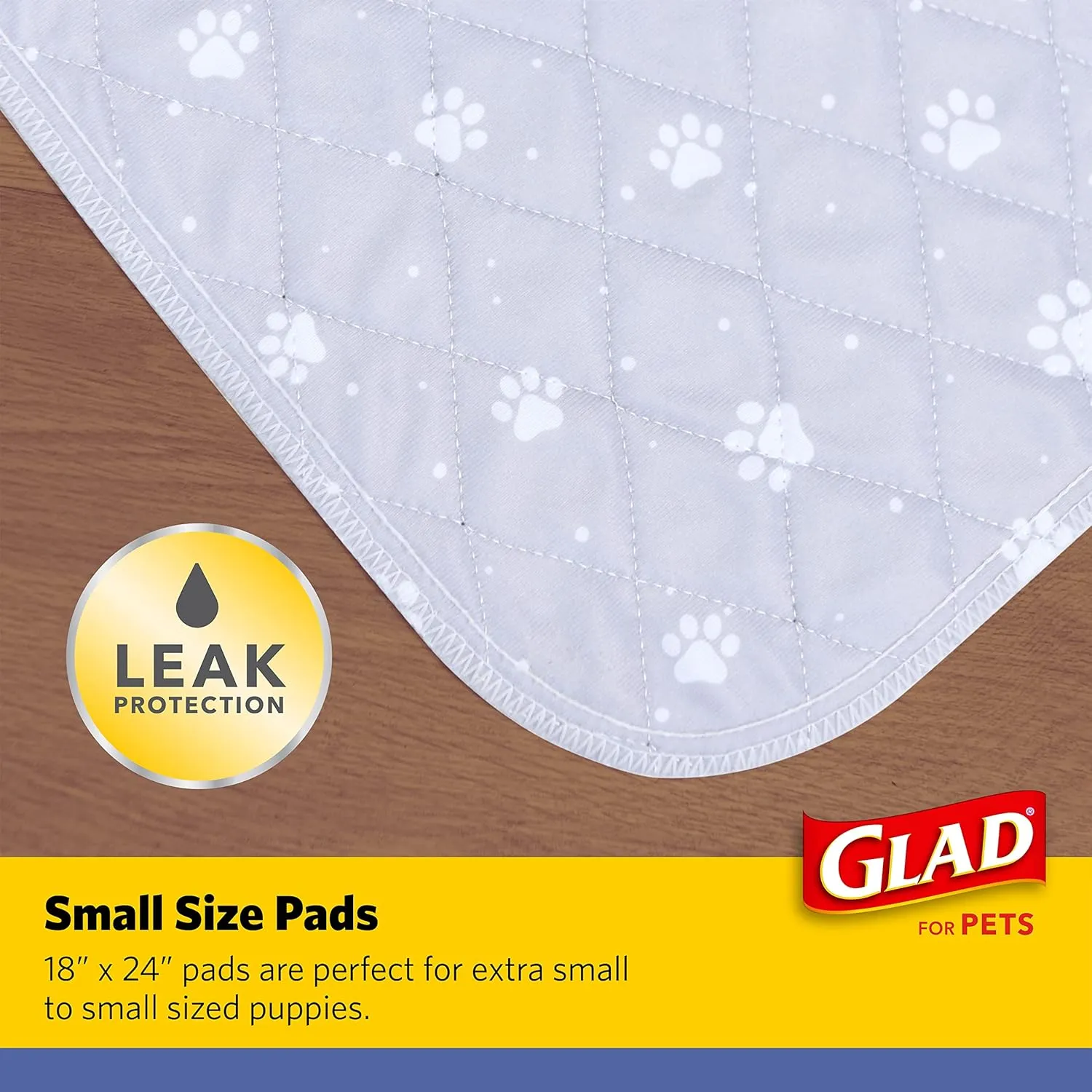Glad for Pets Reusable Dog Pee Pads, Gray with Paw Prints - Washable Potty Pads for Dogs, Cloth Puppy Potty Training Pads, Puppy Essentials, Waterproof Pet Mats for Floor, 18 x 24, 2 Count
