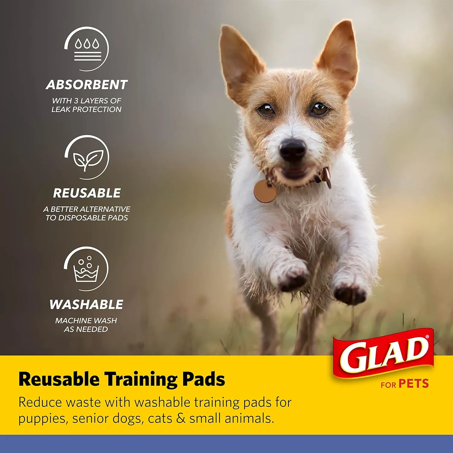 Glad for Pets Reusable Dog Pee Pads, Gray with Paw Prints - Washable Potty Pads for Dogs, Cloth Puppy Potty Training Pads, Puppy Essentials, Waterproof Pet Mats for Floor, 18 x 24, 2 Count