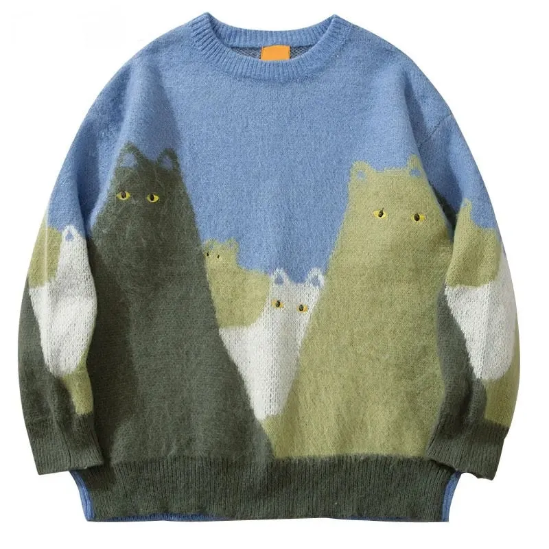 Harajuku Cats Knitted Sweater Unisex
