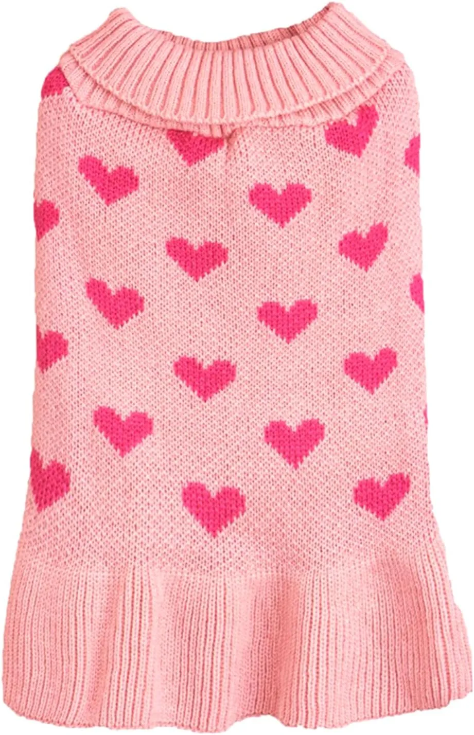 Jecikelon Heart Dog Sweater Dress Valentine's Day Puppy Clothes Knit Turtleneck Pet Outfits Warm Doggy Cat Winter Sweater Dresses for Small Dogs Girl (Small, Pink)