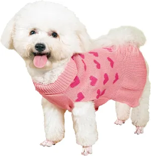 Jecikelon Heart Dog Sweater Dress Valentine's Day Puppy Clothes Knit Turtleneck Pet Outfits Warm Doggy Cat Winter Sweater Dresses for Small Dogs Girl (Small, Pink)