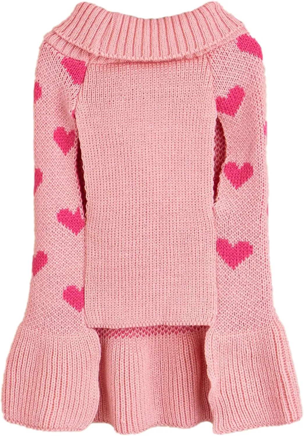 Jecikelon Heart Dog Sweater Dress Valentine's Day Puppy Clothes Knit Turtleneck Pet Outfits Warm Doggy Cat Winter Sweater Dresses for Small Dogs Girl (Small, Pink)