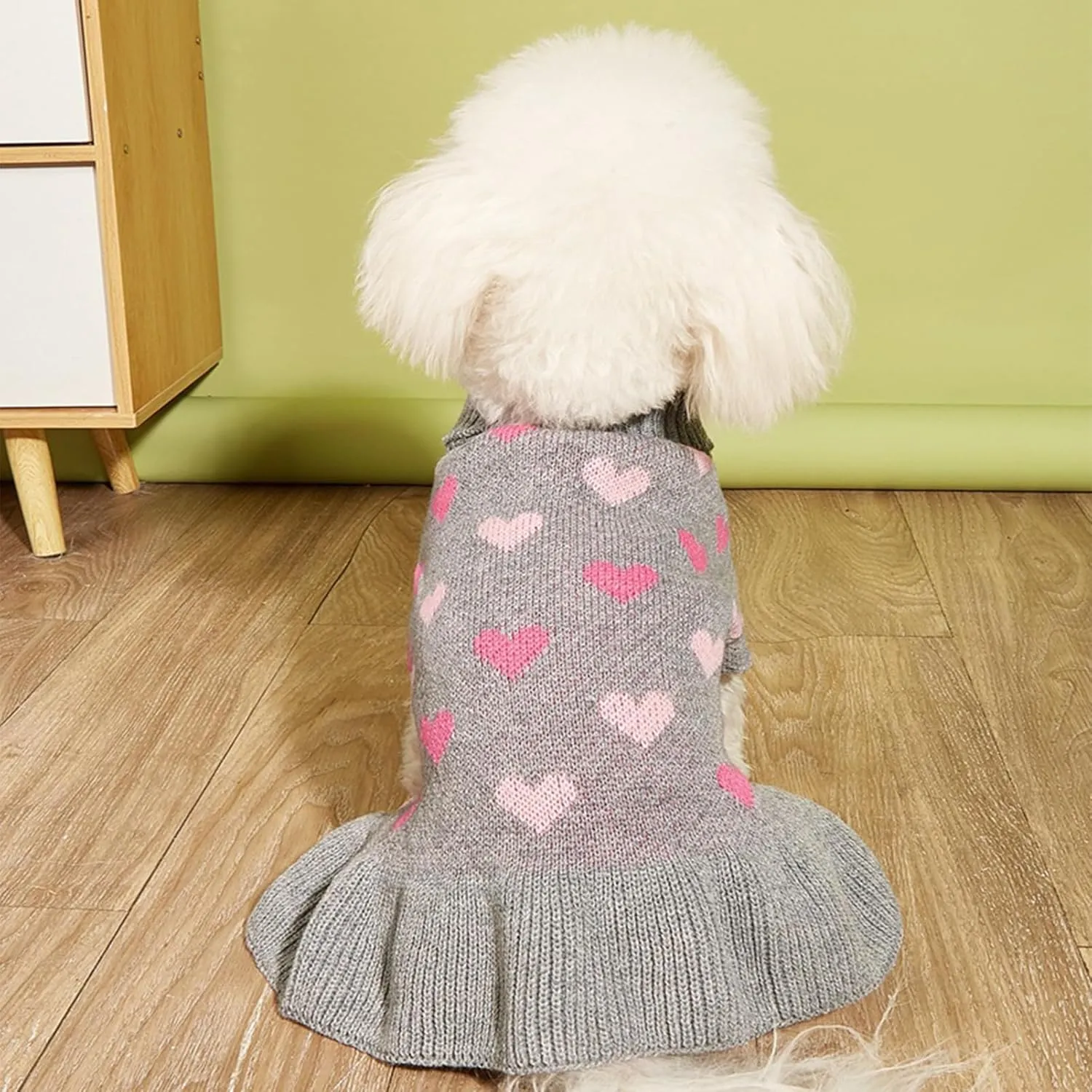 Jecikelon Heart Dog Sweater Dress Valentine's Day Puppy Clothes Knit Turtleneck Pet Outfits Warm Doggy Cat Winter Sweater Dresses for Small Dogs Girl (X-Small, Grey)