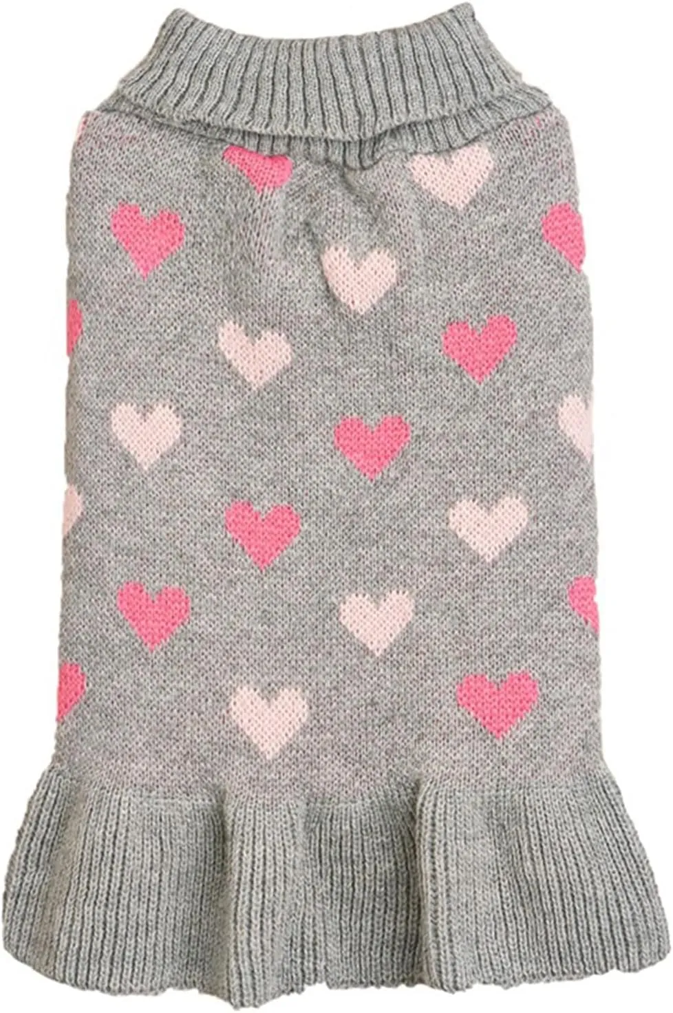 Jecikelon Heart Dog Sweater Dress Valentine's Day Puppy Clothes Knit Turtleneck Pet Outfits Warm Doggy Cat Winter Sweater Dresses for Small Dogs Girl (X-Small, Grey)
