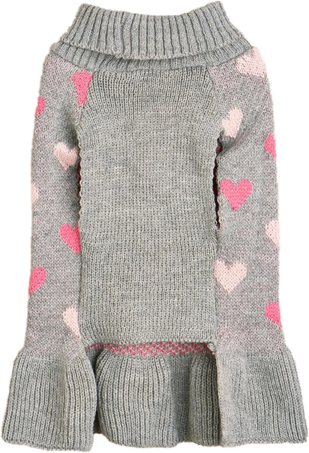 Jecikelon Heart Dog Sweater Dress Valentine's Day Puppy Clothes Knit Turtleneck Pet Outfits Warm Doggy Cat Winter Sweater Dresses for Small Dogs Girl (X-Small, Grey)