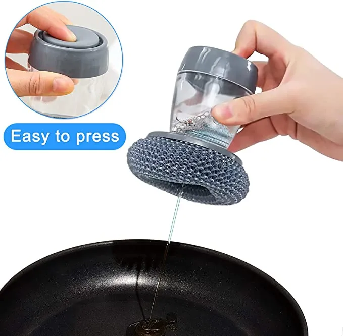 Kitchen Soap Dispensing Brush, 2 in 1 Soap Dish Brush with Holder Steel Wool Scrubbers