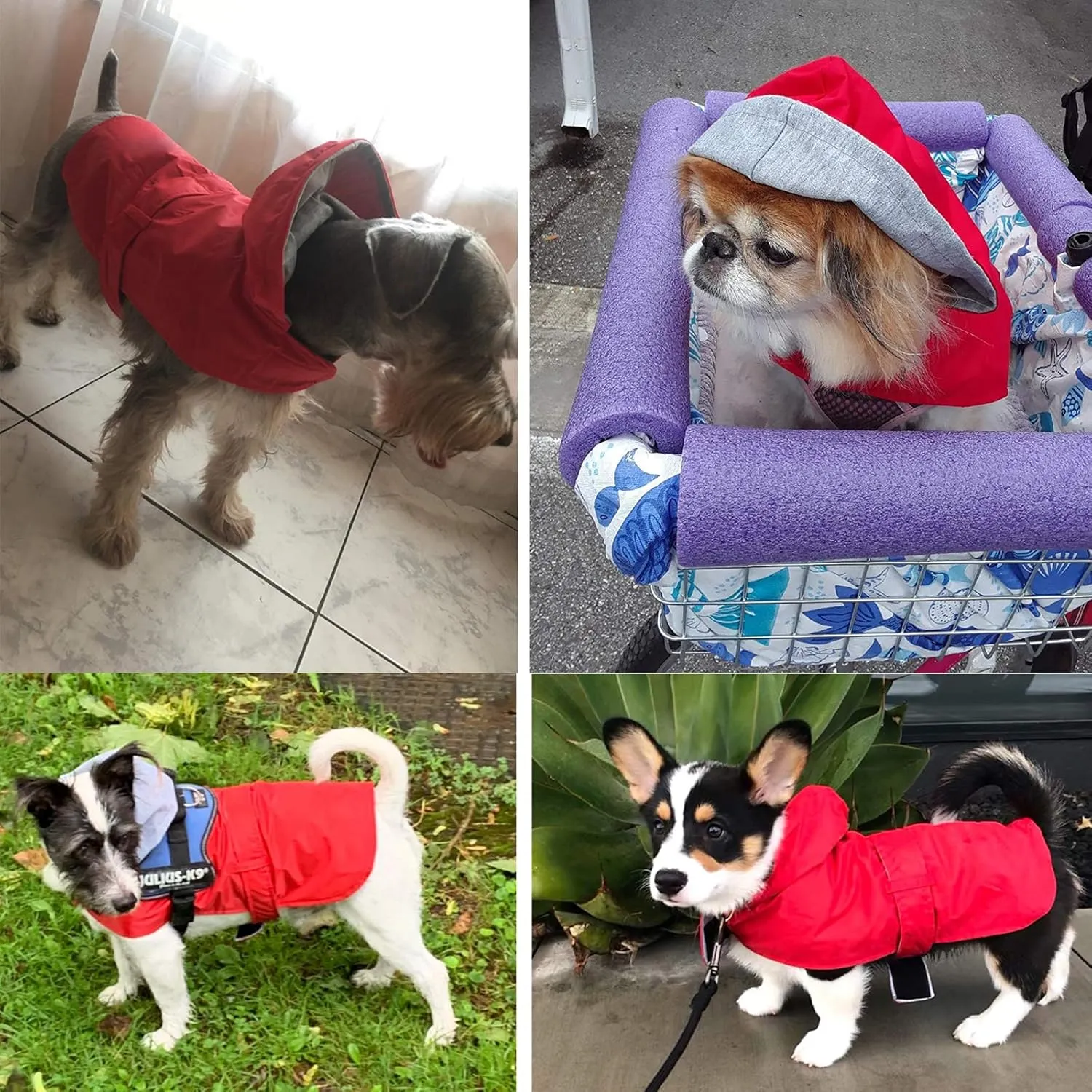 LeerKing Dog Raincoat Hooded With Leash Hole - 10 Sizes, Waterproof Double Layer Rain Coat Jacket With Lining for Small Medium and Large Dogs, Red, XL