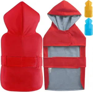 LeerKing Dog Raincoat Hooded With Leash Hole - 10 Sizes, Waterproof Double Layer Rain Coat Jacket With Lining for Small Medium and Large Dogs, Red, XL