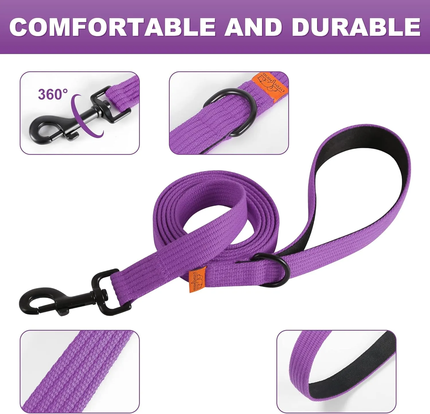 lynxking 6FT Dog Leash for Large Medium Small Dogs,Strong Durable Heavy Duty Nylon Leashes for Walking and Training, Heavy Duty 6 Foot Dog Leash with D Ring for Puppy